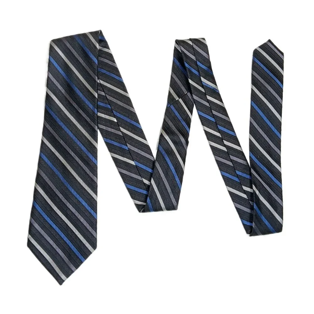 Calvin Klein Silk Repp Tie Boys 52.5” Black Stripe Preppy Varsity Classic New